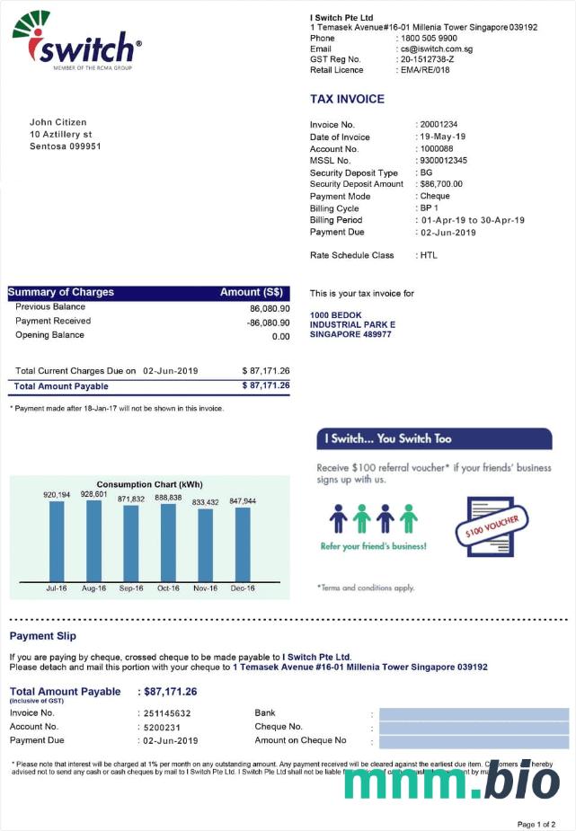 Singapore iswitch energy rachunek za media template, w pełni edytowalny w formacie PSD